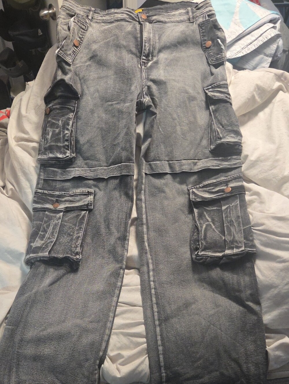 Womens Washed Cargo Pants with Multiple Pockets - Gray
